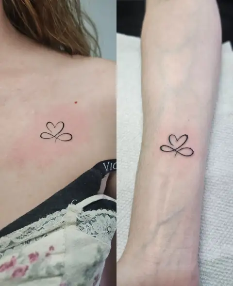 Fine line script tattoo with the word 'sovereign' on the lower leg.